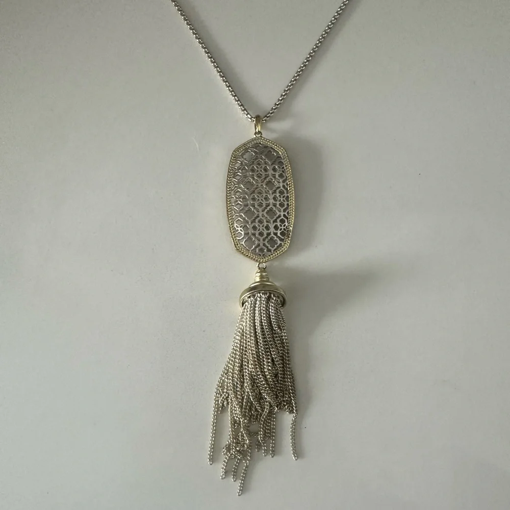 Kendra Scott Rayne Gold and Silver Two Tone Filigree Long Fringe Necklace